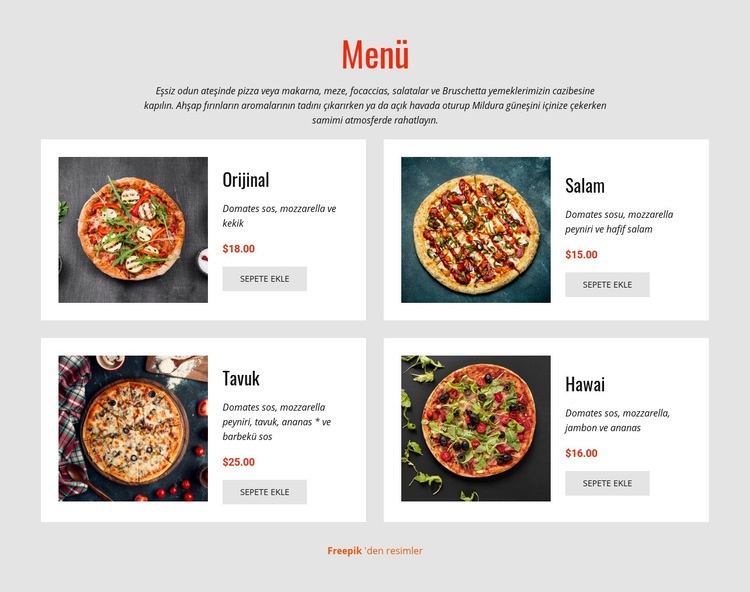 Çevrimiçi Pizza Açılış sayfası