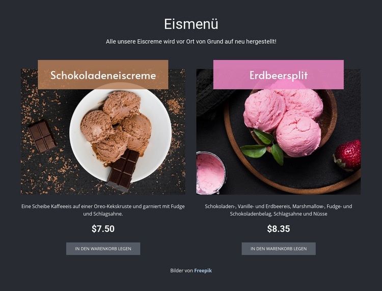 Veganes Eis Website-Modell