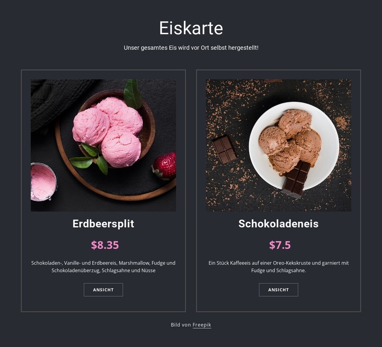 Veganes Eis Website-Vorlage