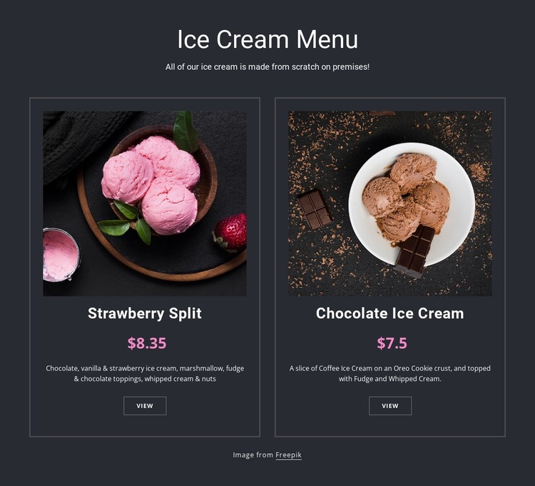 Vegan ice cream Website Mockup