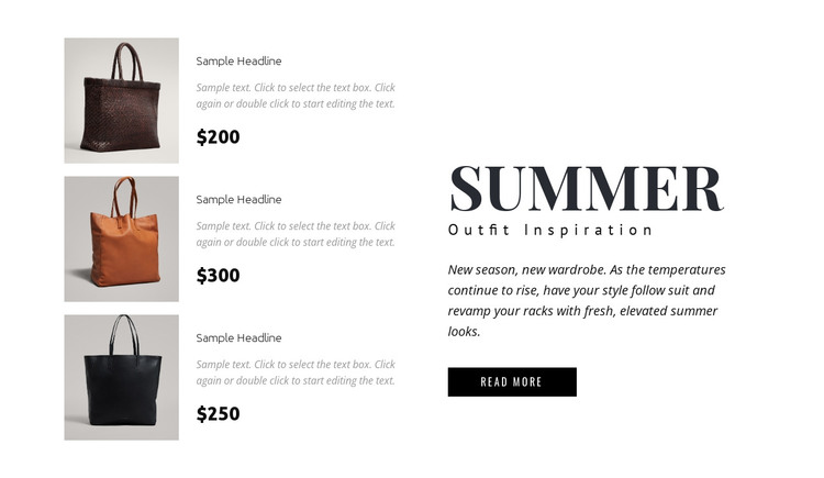 Collection of bags HTML Template