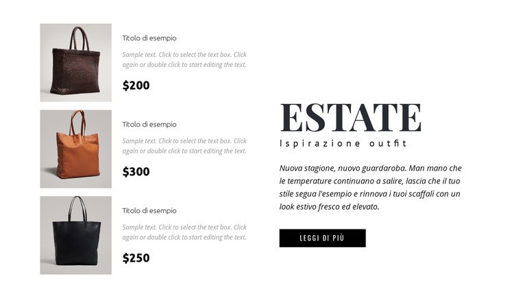 Collezione di borse Mockup del sito web