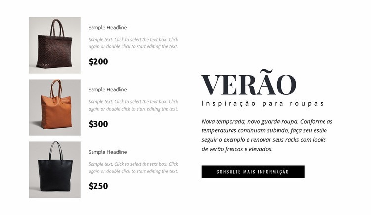 Coleção de bolsas Landing Page