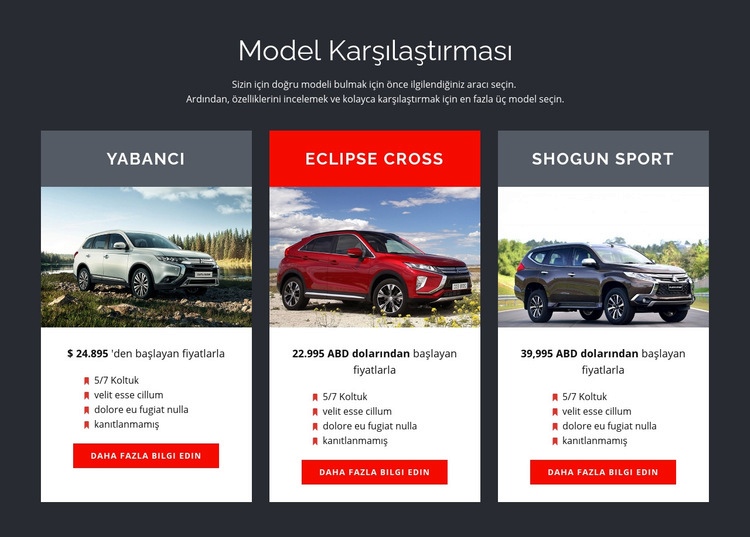 Model Karşılaştırması HTML5 Şablonu