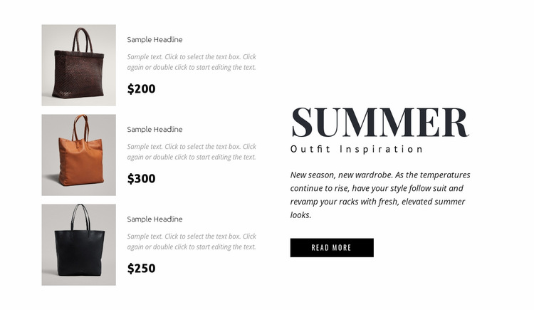 Collection of bags Website Builder Templates