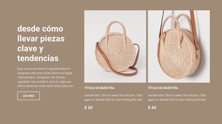 Nueva colección de bolsos Creador de sitios web HTML