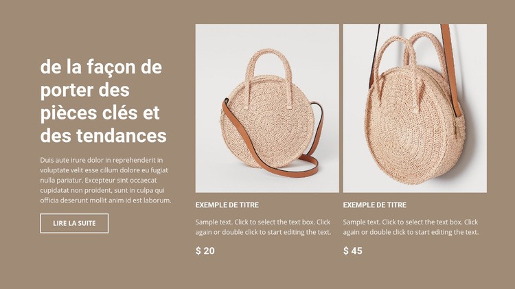 Nouvelle collection de sacs Maquette de site Web