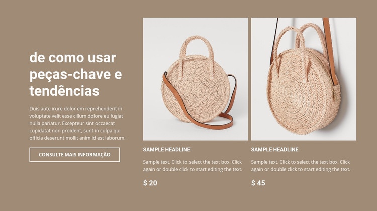 Nova coleção de bolsas Maquete do site