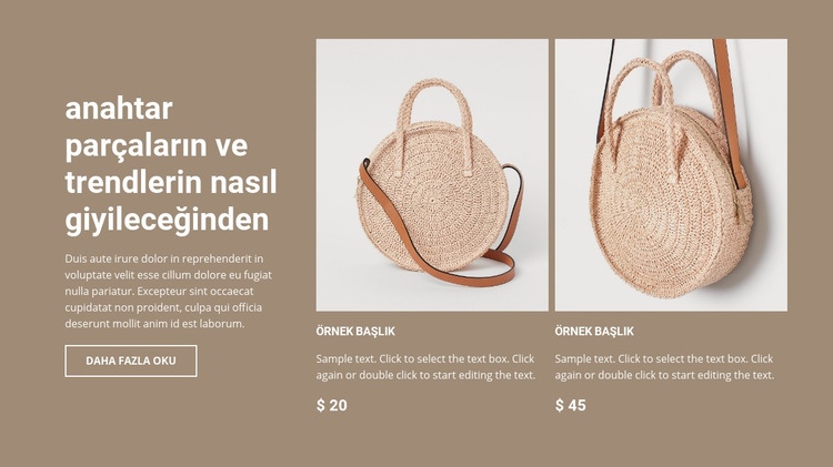 Yeni çanta koleksiyonu Web sitesi tasarımı