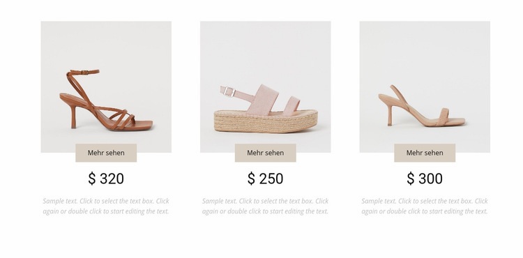 Kollektion femininer Schuhe Website design