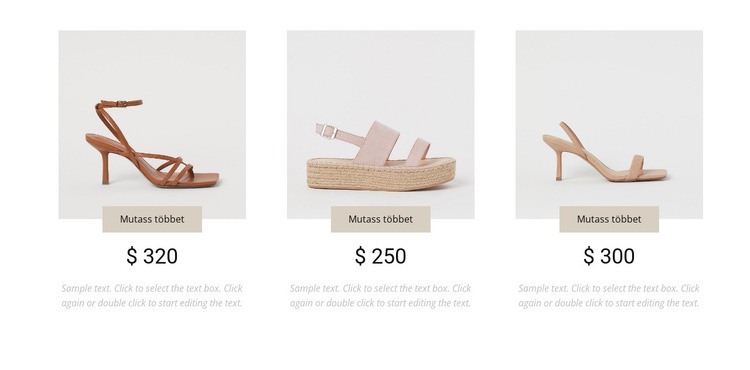 Női cipők gyűjteménye Weboldal tervezés