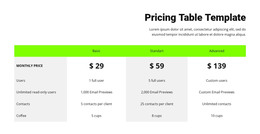 CSS Template For Pricing Table With Green Header
