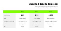 Tabella Dei Prezzi Con Intestazione Verde - Modello Bootstrap Di Una Pagina