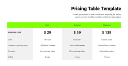 Pricing Table With Green Header - One Page Bootstrap Template