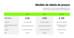 Design De Site Pronto Para Uso Para Tabela De Preços Com Cabeçalho Verde