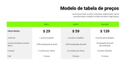 Tabela De Preços Com Cabeçalho Verde Modelo Responsivo HTML5