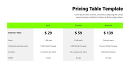 Pricing Table With Green Header - Create Beautiful Templates