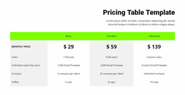 Launch Platform Template For Pricing Table With Green Header