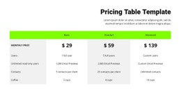 Pricing Table With Green Header