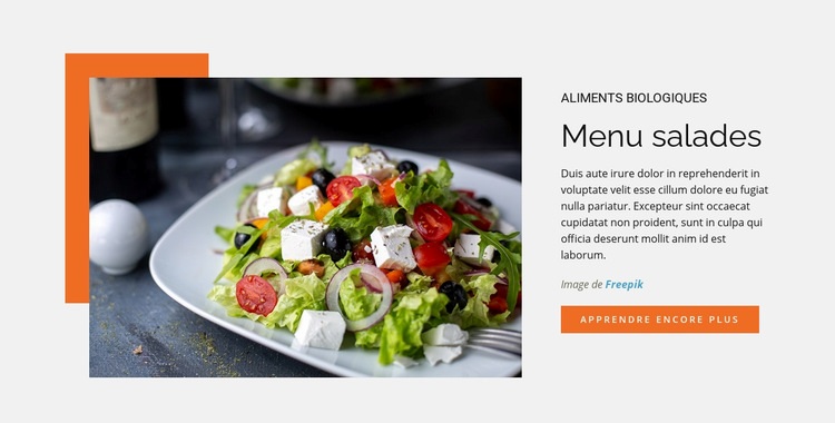 Menu salades Maquette de site Web