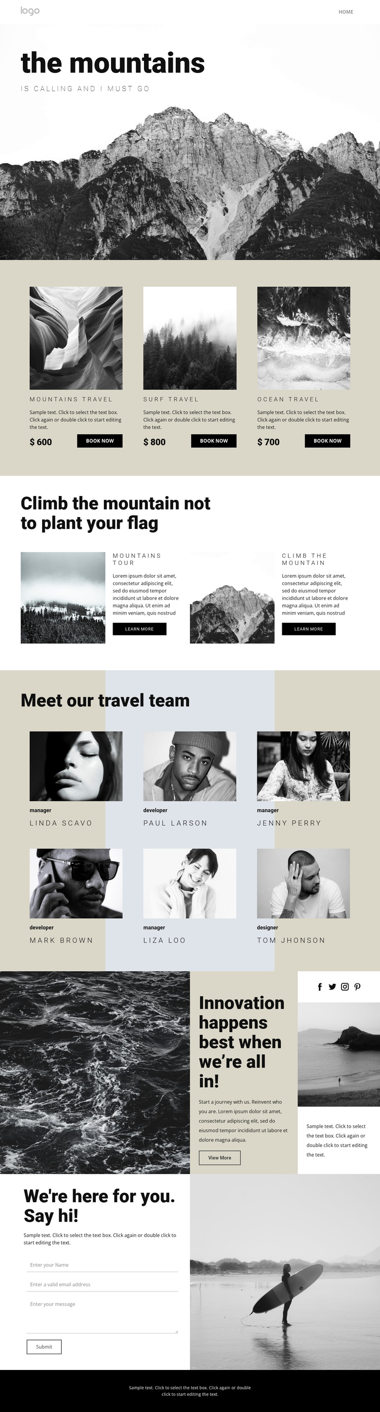 Agency for people who travel One Page Template