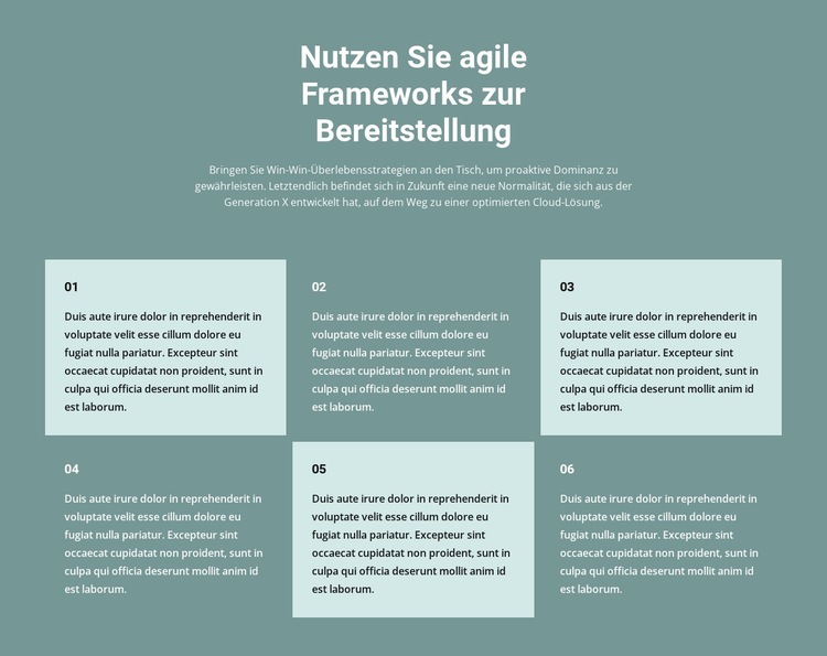 Sechs Textblöcke Website design