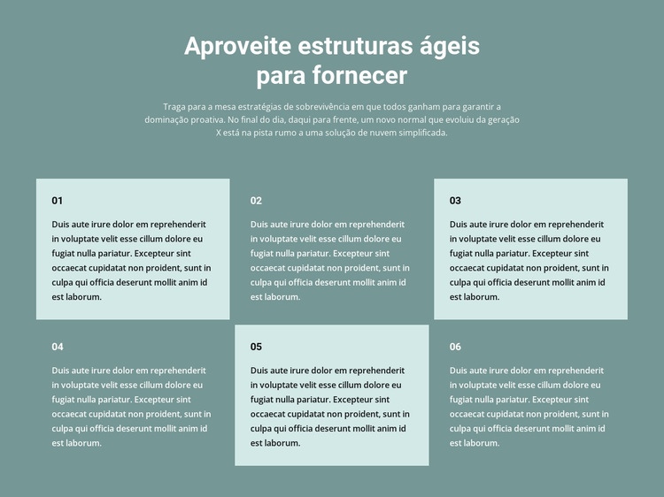 Seis blocos de texto Design do site