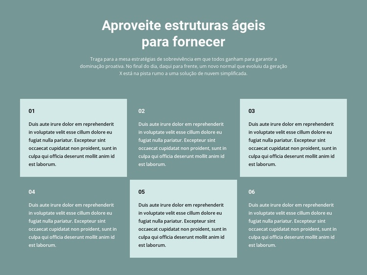 Seis blocos de texto Landing Page