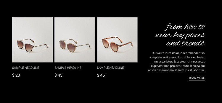 New sunglasses collection Elementor Template Alternative