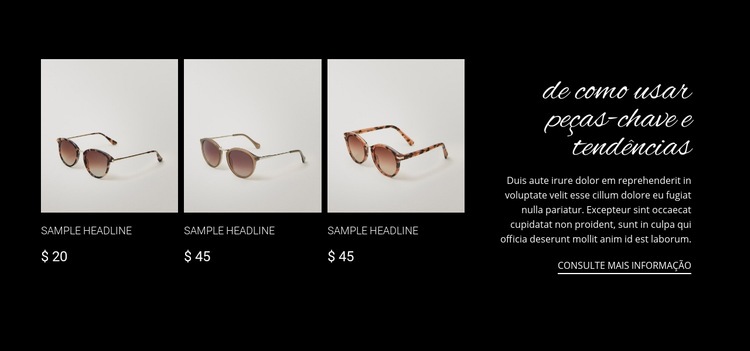 Nova coleção de óculos de sol Modelo HTML5