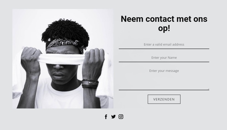 Neem contact met ons en sociale iconen Bestemmingspagina