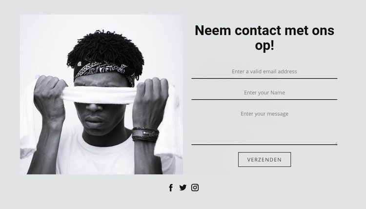 Neem contact met ons en sociale iconen HTML-sjabloon