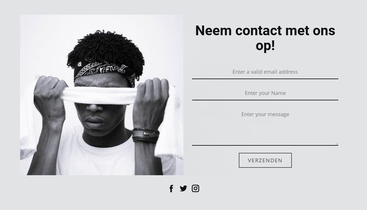 Neem contact met ons en sociale iconen Sjabloon voor één pagina