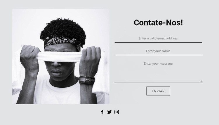 Contate-nos e ícones sociais Landing Page