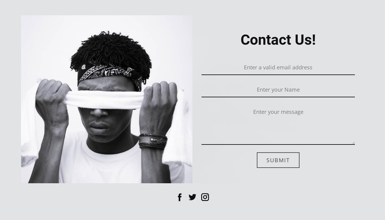Contact us and social icons Landing Page