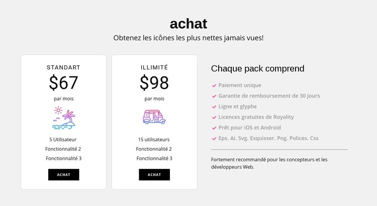Plans standart et illimités Modèle HTML5