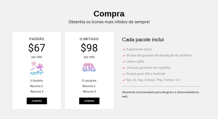 Planos padrão e ilimitados Modelo HTML