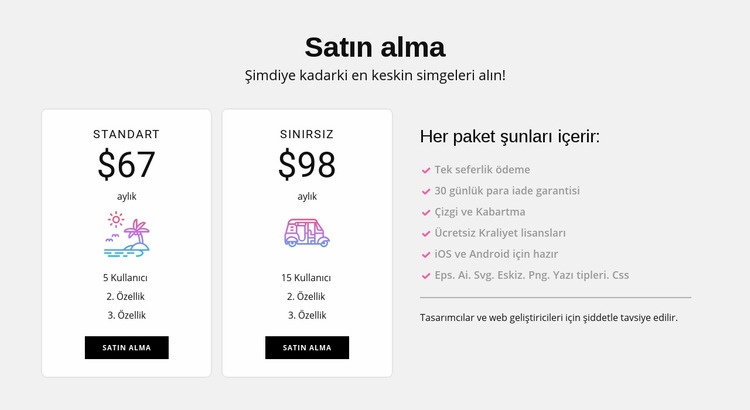 Standart ve sınırsız planlar HTML5 Şablonu