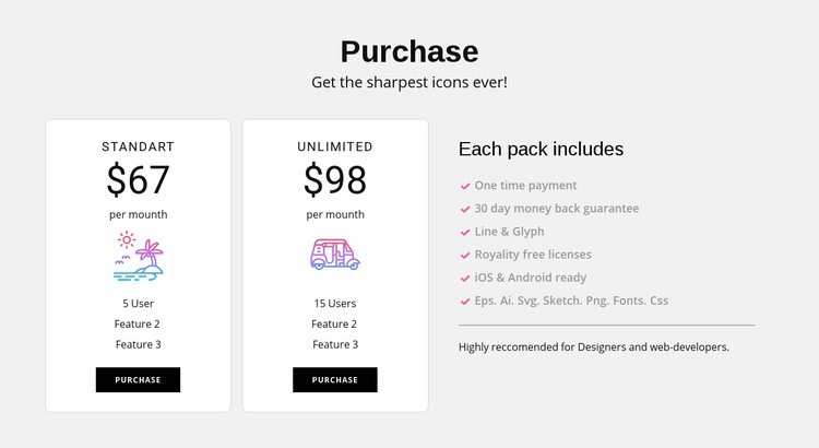 Standart and unlimited plans Webflow Template Alternative