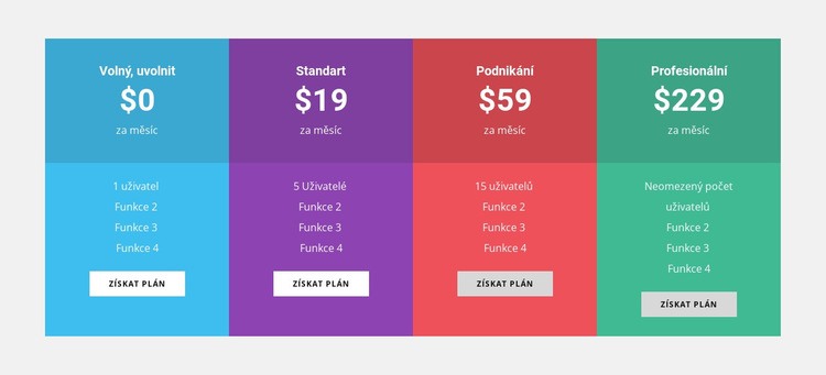 Barevná cenová tabulka Šablona CSS