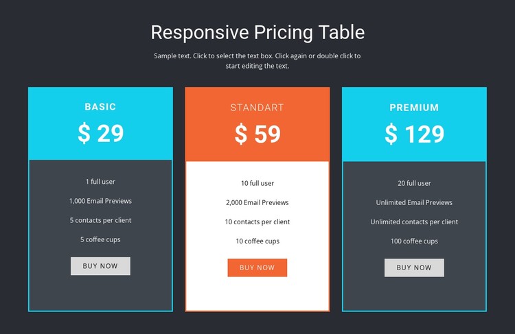 Responsive pricing table CSS Template