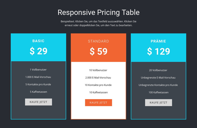 Responsive Preistabelle HTML Website Builder