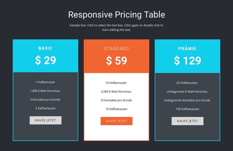 Responsive Preistabelle HTML5-Vorlage