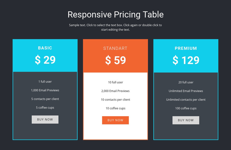 Responsive pricing table Elementor Template Alternative