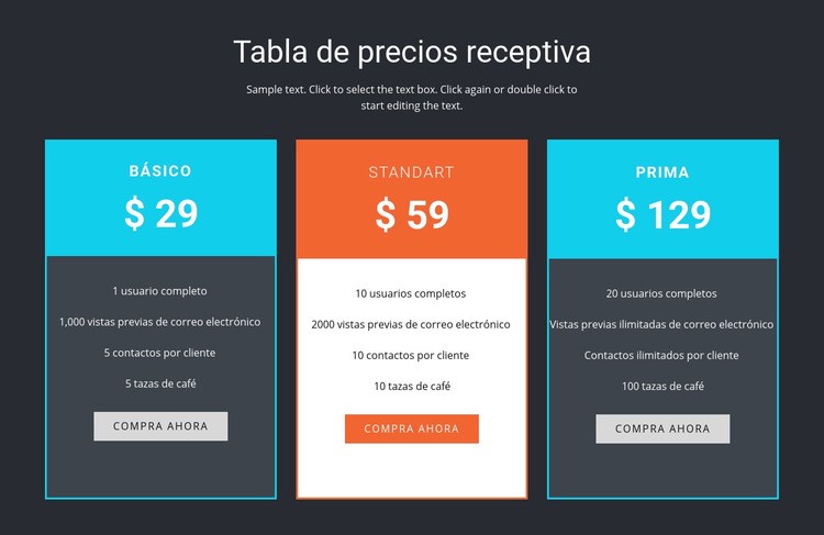 Tabla de precios receptiva Diseño de páginas web