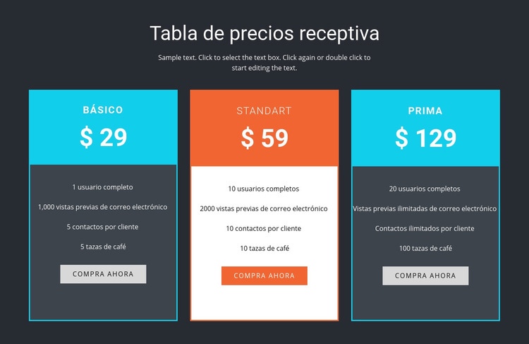 Tabla de precios receptiva Plantilla HTML