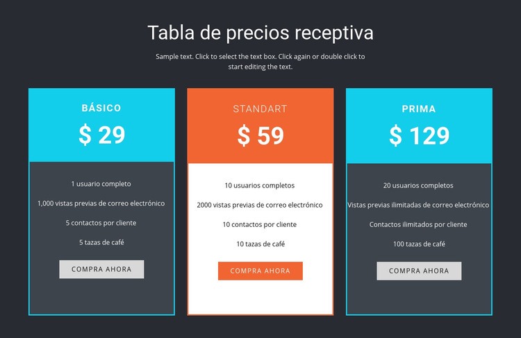 Tabla de precios receptiva Plantilla HTML5