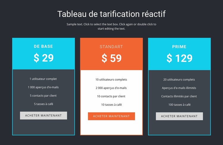 Tableau de prix reactif Créateur de site Web HTML