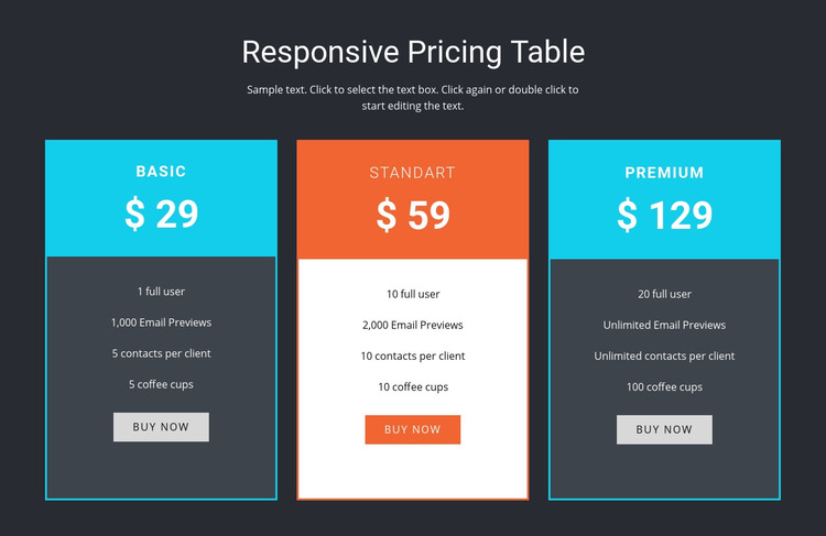 Responsive pricing table Homepage Design