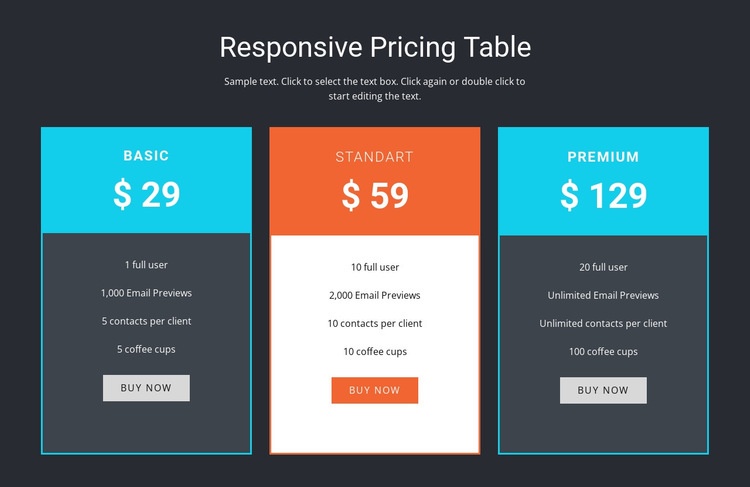 Responsive pricing table Html Code Example